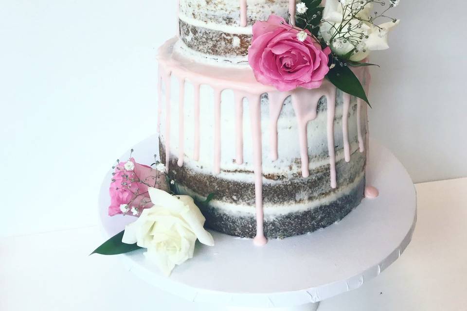 Wedding cake with pink drips