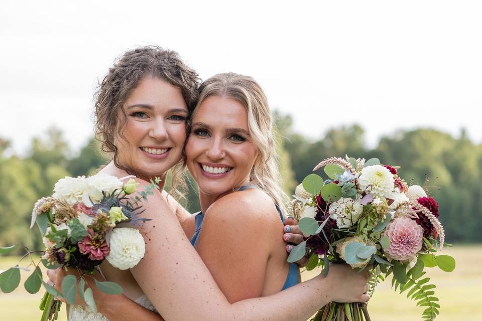 Blush & blue dahlia bouquet