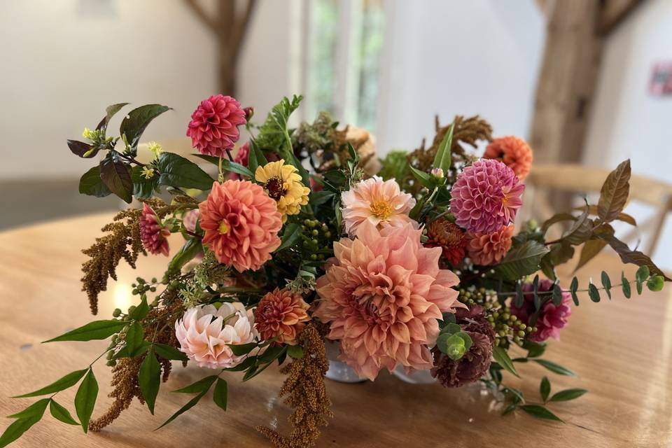 Bright dahlia centerpiece