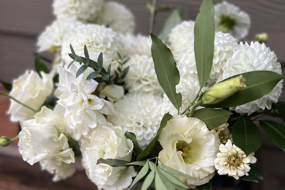 White dahlia bridal bouquet