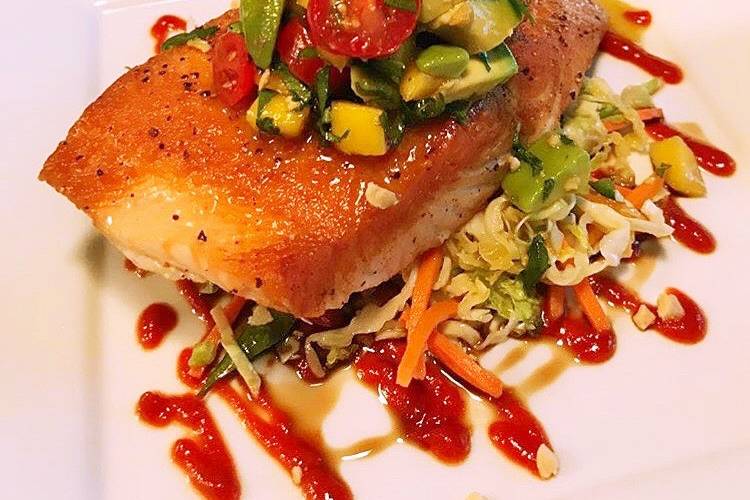 Seared Salmon with Asian Slaw