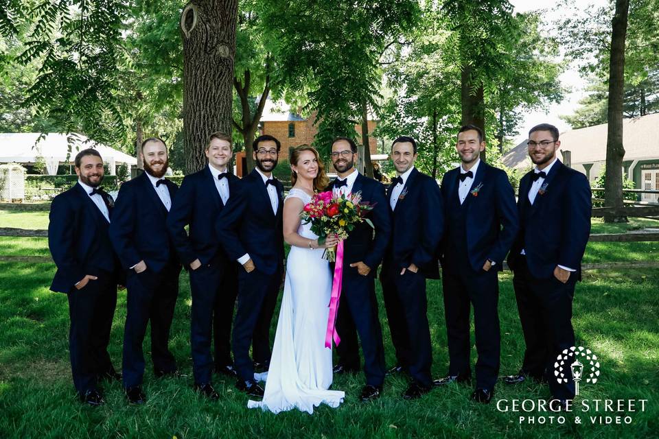 Bride and groom with friends