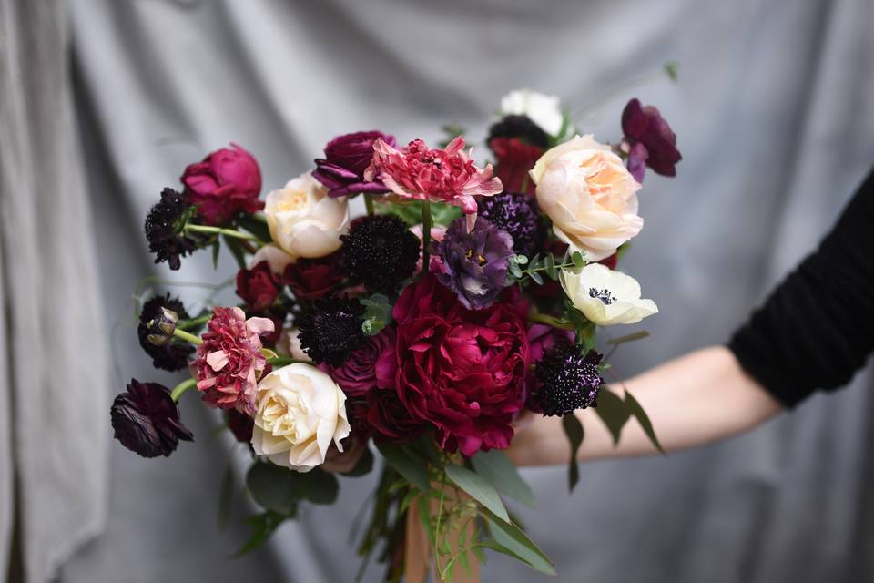 Dark romantic bridal bouquet.