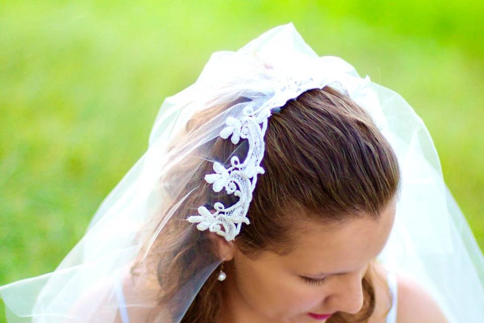 Tulle Fingertip Length Veil with Venetian Lace