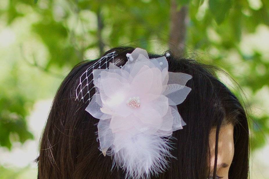 Confection Pink Bridal Fascinator with White Marabou Feathers