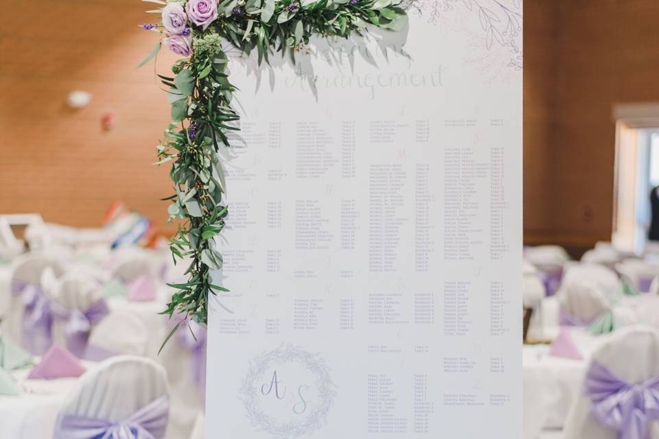 A lilac hued seating chart