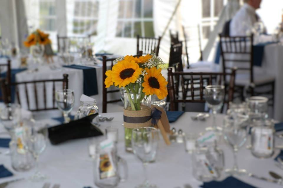 Table setting and sunflower centerpiece