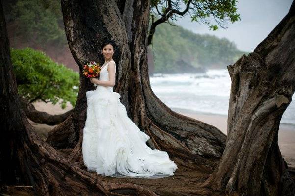 The bride holding her bouquet