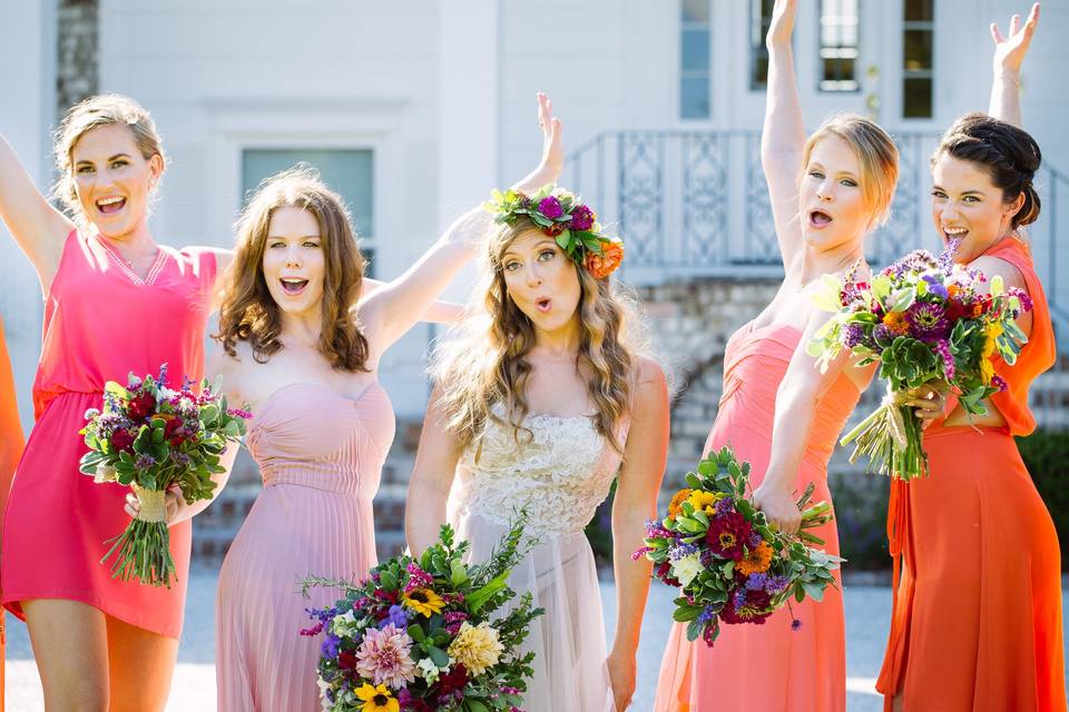 The bride with her bridesmaids