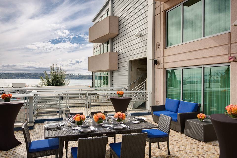 Our hospitality suite features an adjacent patio, perfect for bridal parties or private events.
