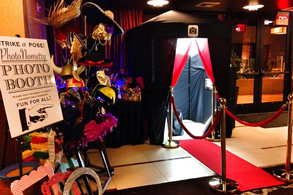 Enclosed booth with hollywood style red carpet