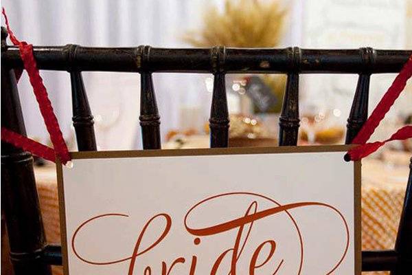 'Bride' chair sign for sweetheart table