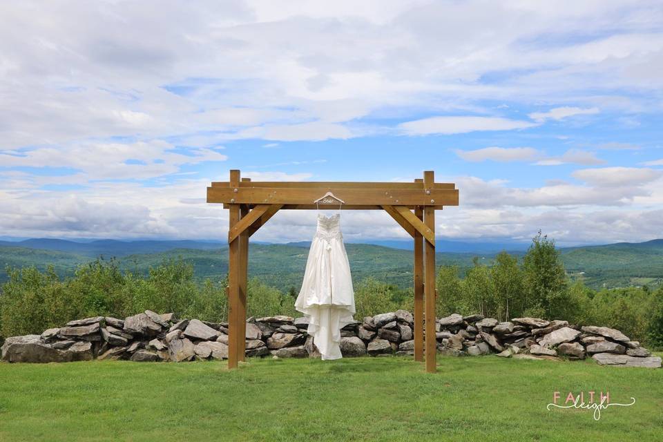 Bridal gown at ceremony site