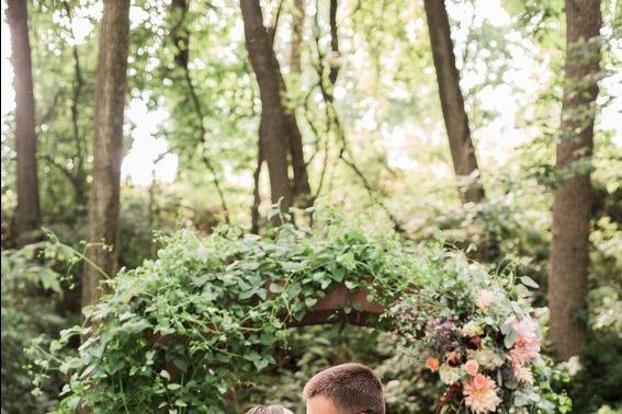 Newlyweds kissing