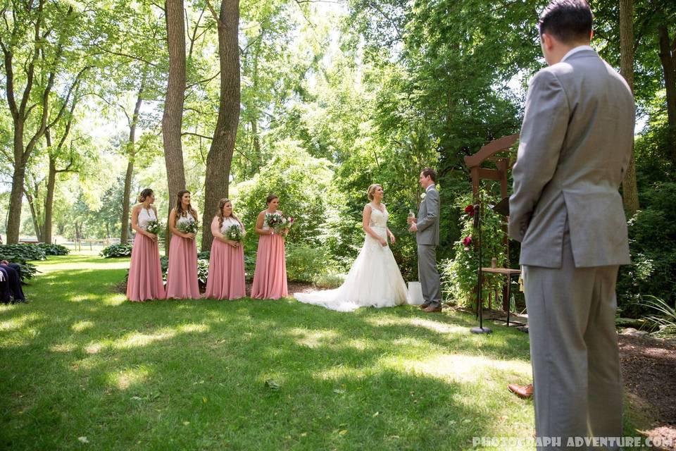 Newlyweds kissing