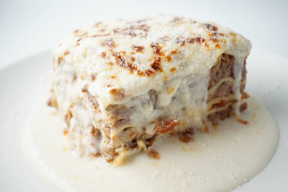 Lasagna , Veneto style, topped with bechamel