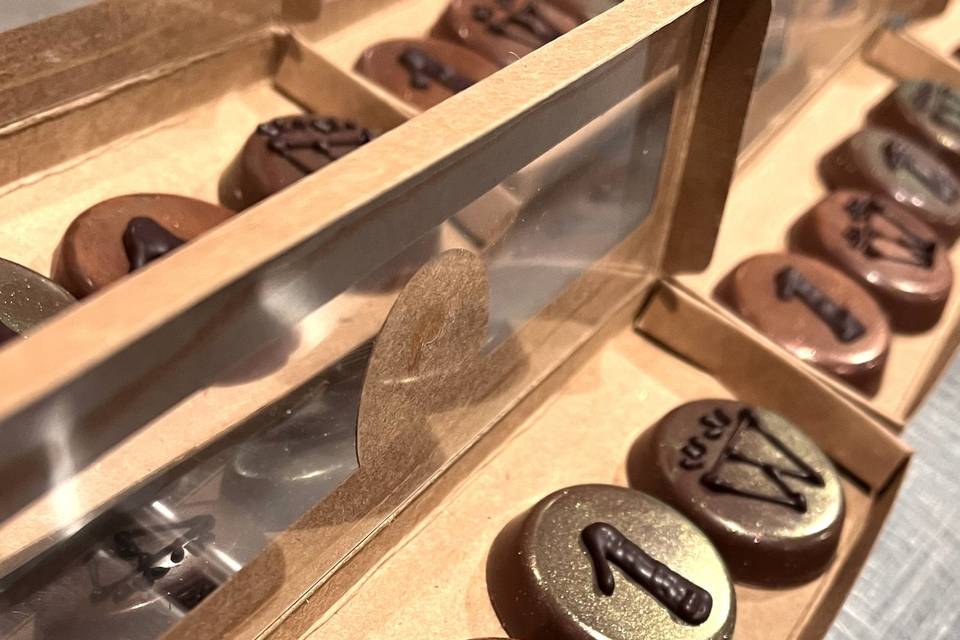 Hand piped chocolate coins