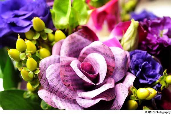 Bride's bouquet with book-page roses