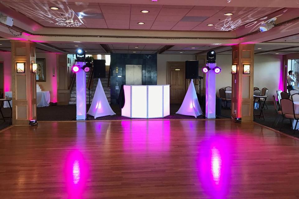 DJ booth and lighting