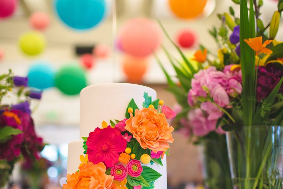 White cake with floral