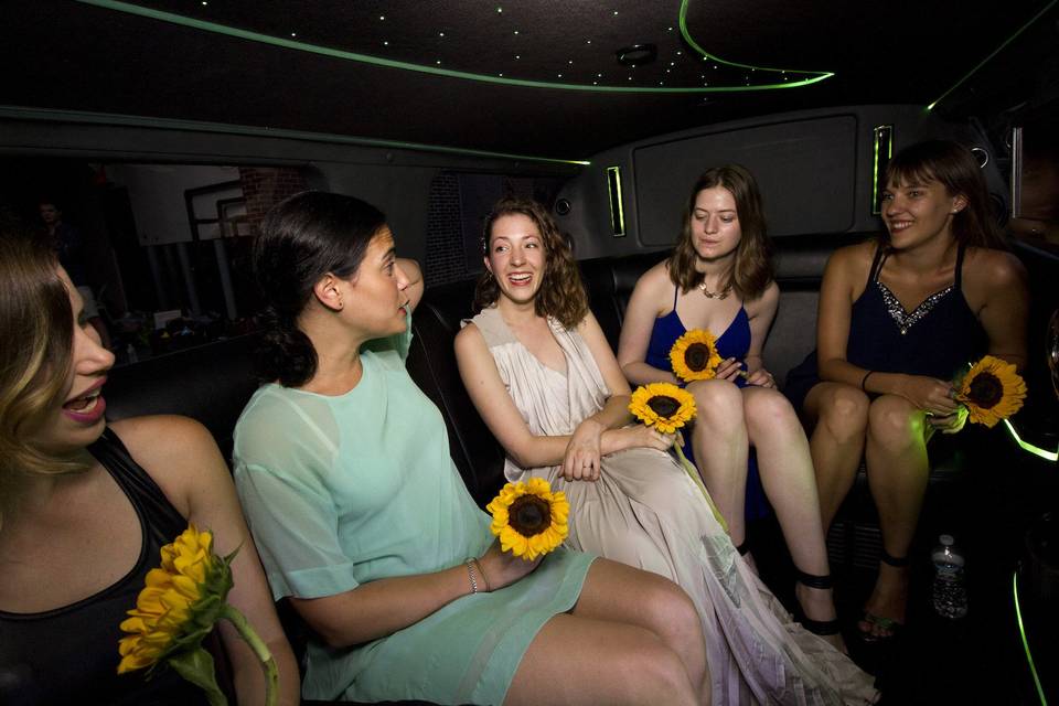 Bridal party in the limo