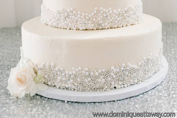 White wedding cake with pearl decorations - Gabi Bakes Cakes