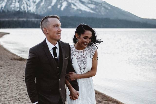 Newlyweds on the beach