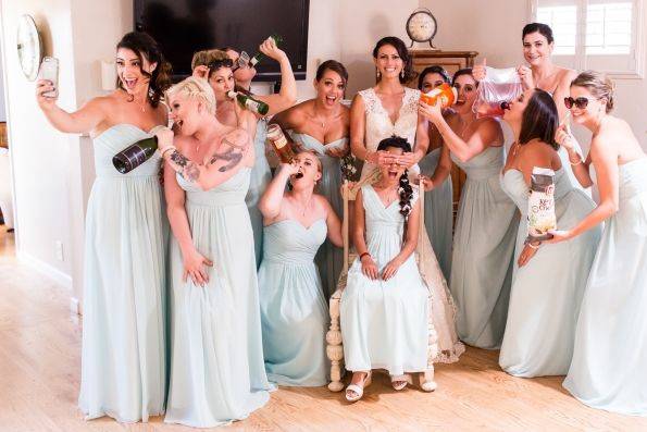 Fun bride and bridesmaids