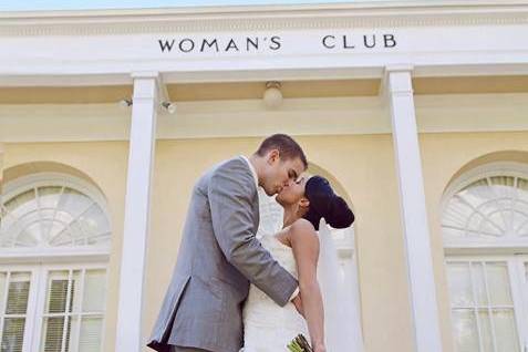 Newlyweds kissing