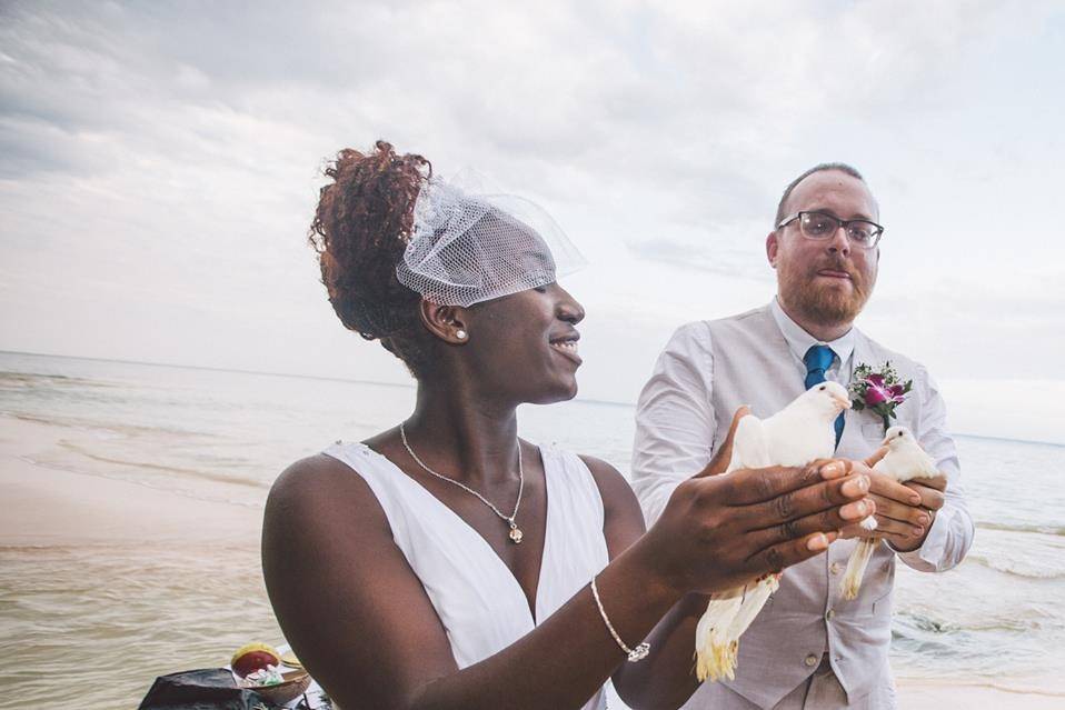 Bride holding a dove