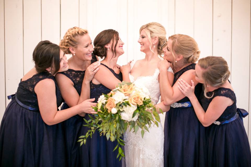 The bride with her bridesmaids