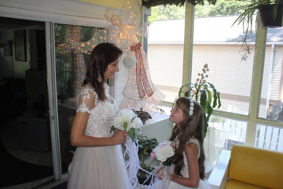 Bride and flower girl