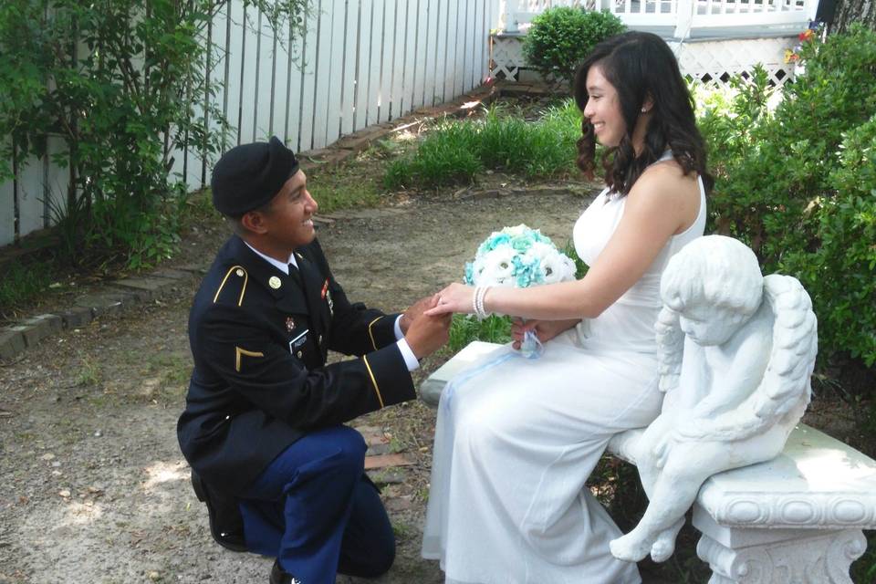 Groom on one knee