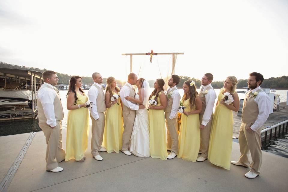 The couple and their bridesmaid and groomsmen