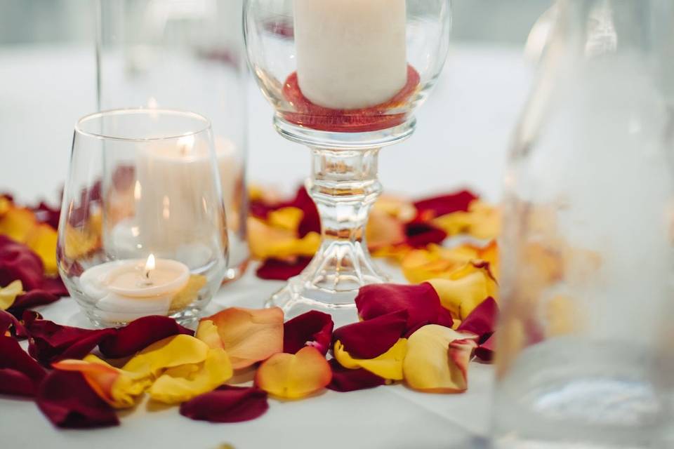 Close-up of the table - California sunset inspired outdoor wedding.