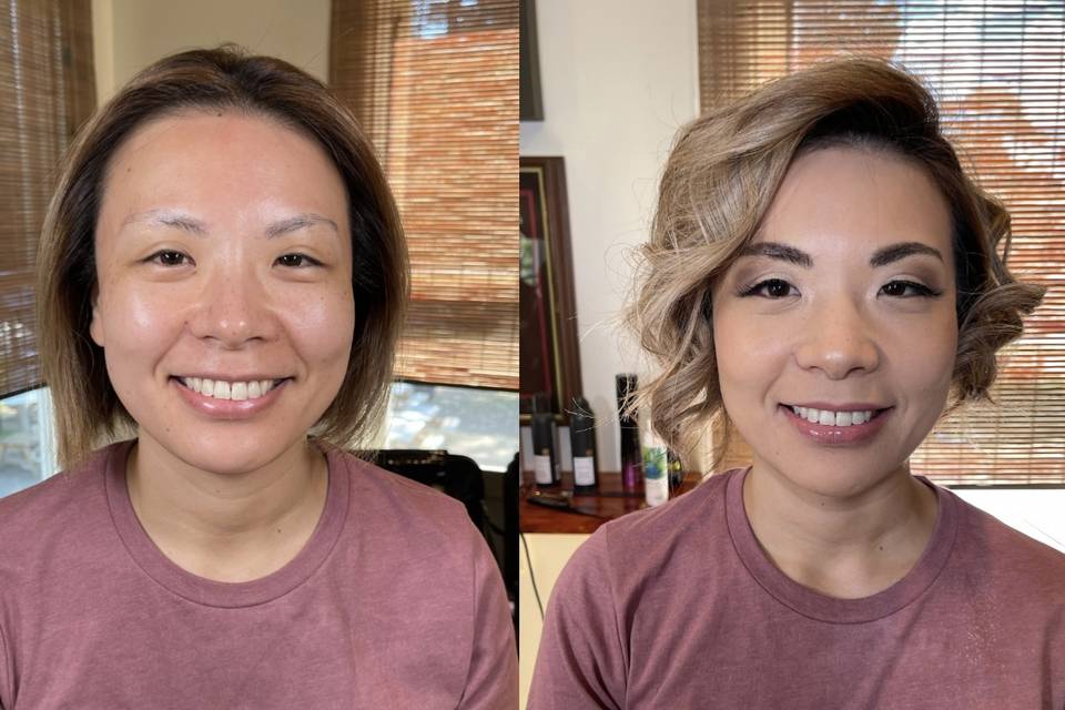 Soft Glam and curls for a bob