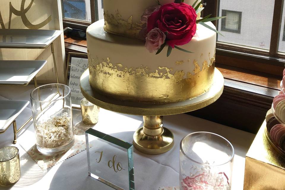 Gold Leaf Bridal Shower Cake