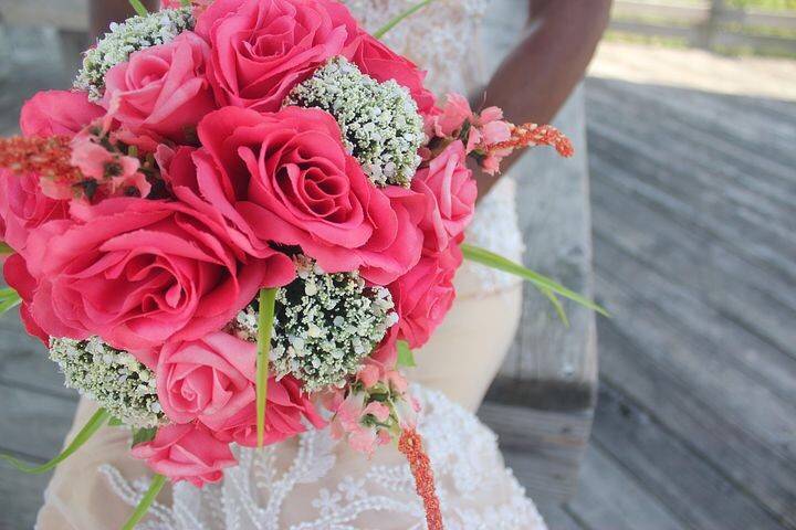 The bride holding her bouquet