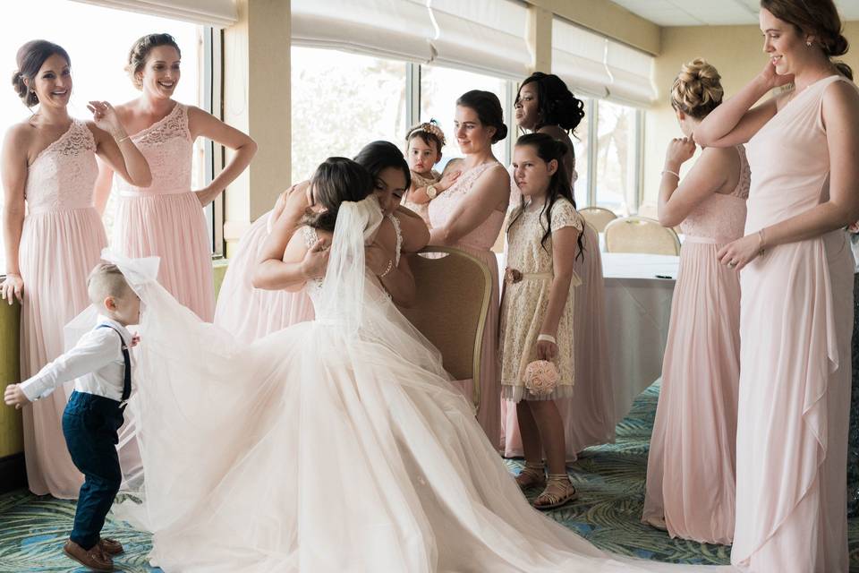Pastel pink off the shoulder gowns - Jennifer Gutowski Photography