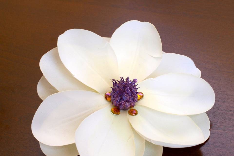 Magnolia floral brooch and pin! We can customize these with your wedding colors!