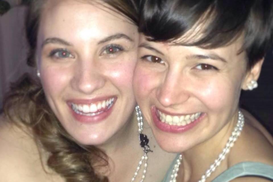 The Vineyard Necklace and Pearl Curl Earrings on two lovely bridesmaids!