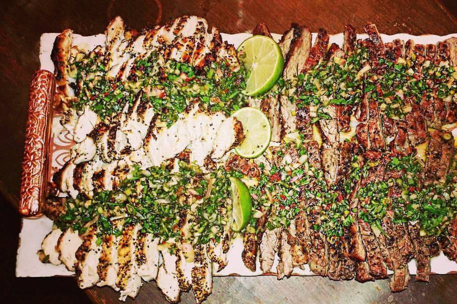 Flank steak & chicken with chimichurri sauce