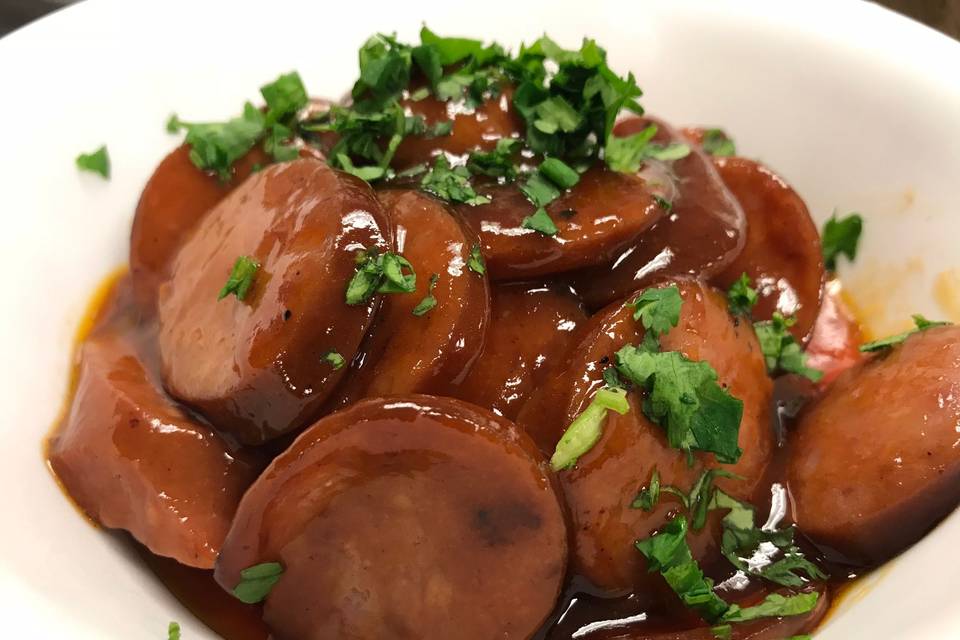Smoked sausage in a tangy yet sweet BBQ sauce