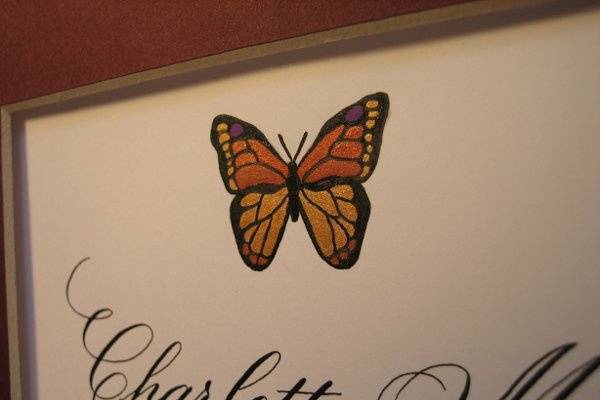 hand written baby announcement with hand done and colored butterfly