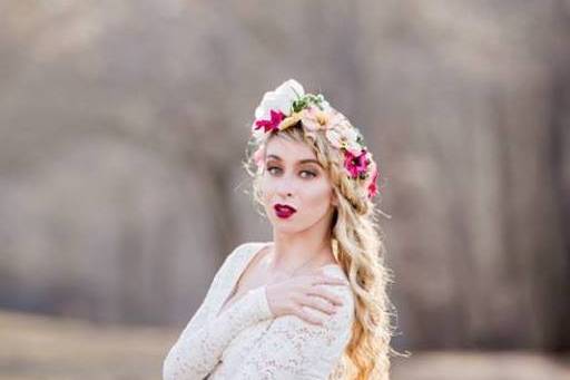 Bride wearing a flower crown