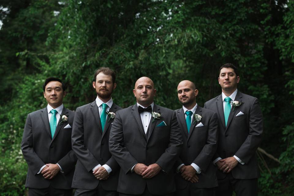 Groomsmen in green