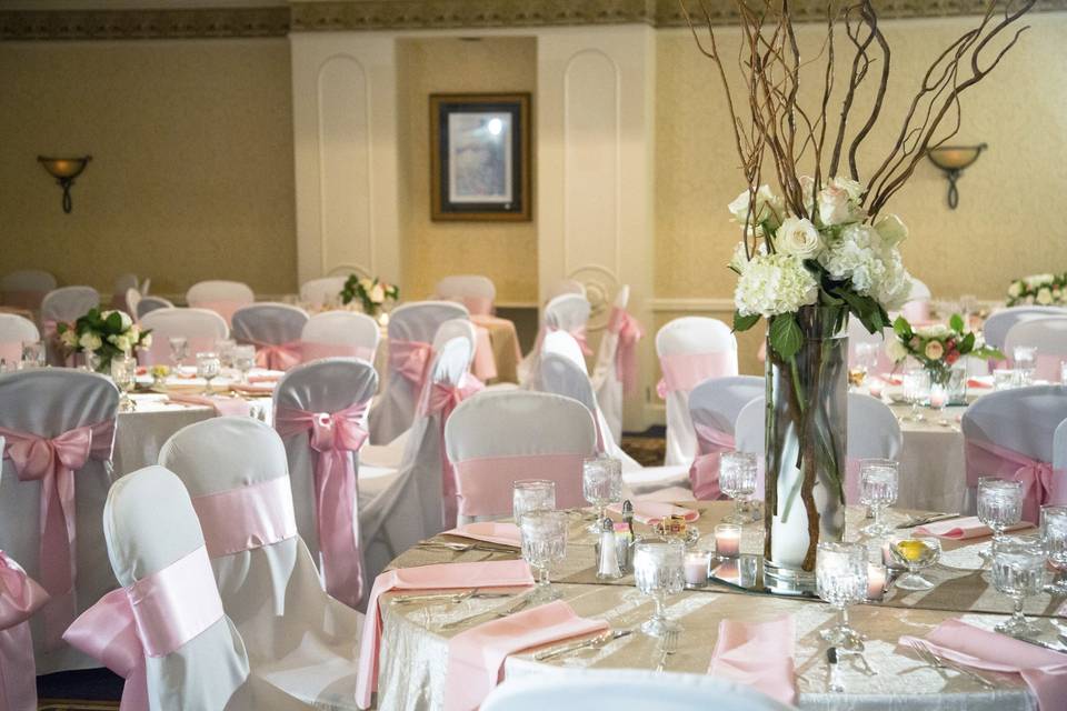 Round table setup with centerpiece