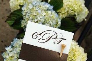 Custom golf tee wedding program with chocolate brown band