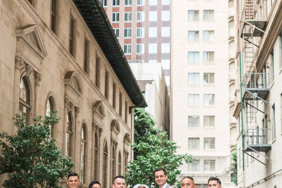 Couple and groomsmen