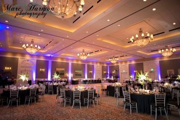 A gorgeous ballroom set in Black, Platinum and Eggplant.Photo credit:  Marc Harmon Photography